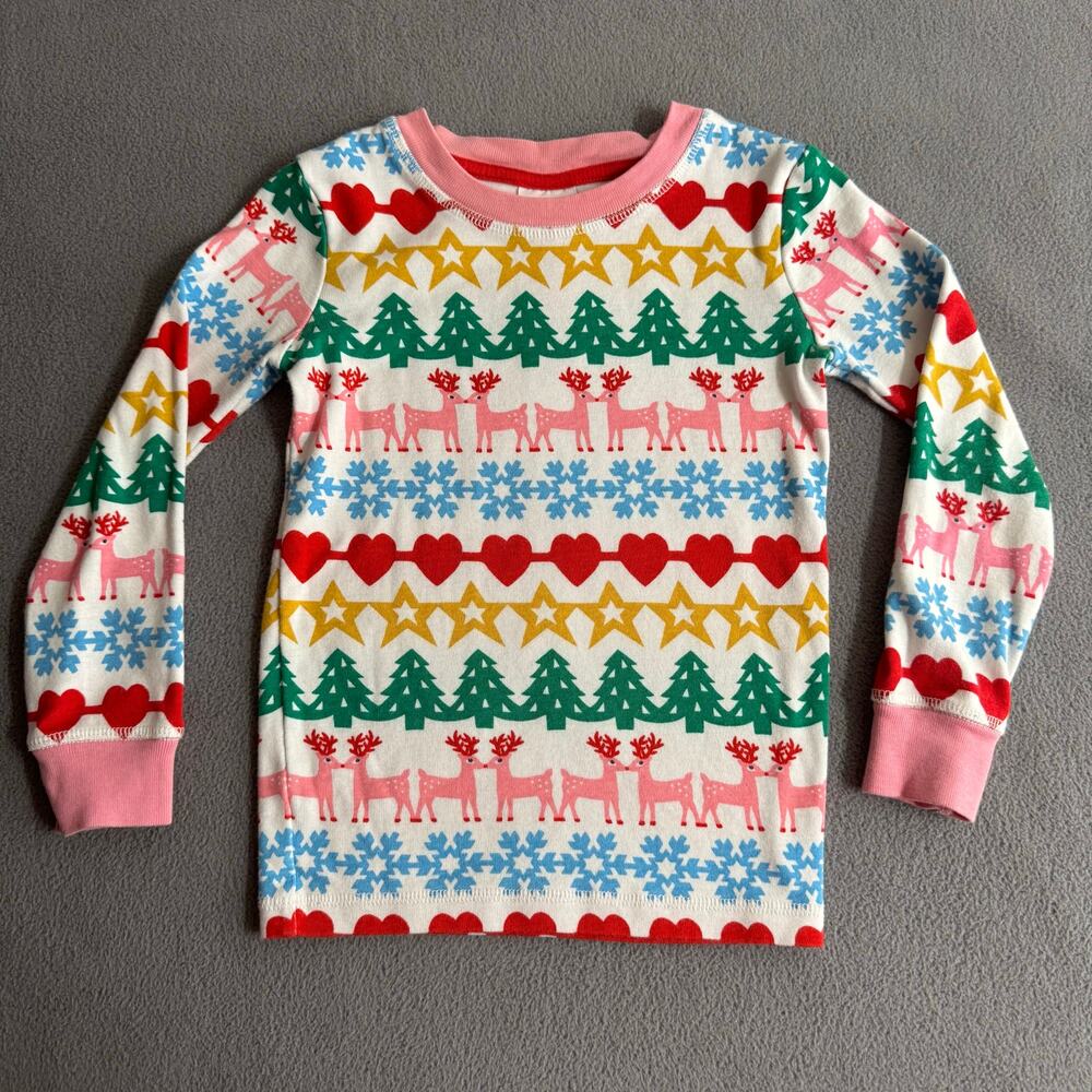 Mini Boden Fair Isle Striped Christmas Holiday Pajama Top Long Sleeve 5Y Pink